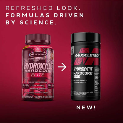 Hydroxycut Hardcore Elite - 100 Rapid-Release Thermo Caps - Energy & Focus - for Men & Women - 50 Servings (Pack of 2) - Maple Wellness Supplements