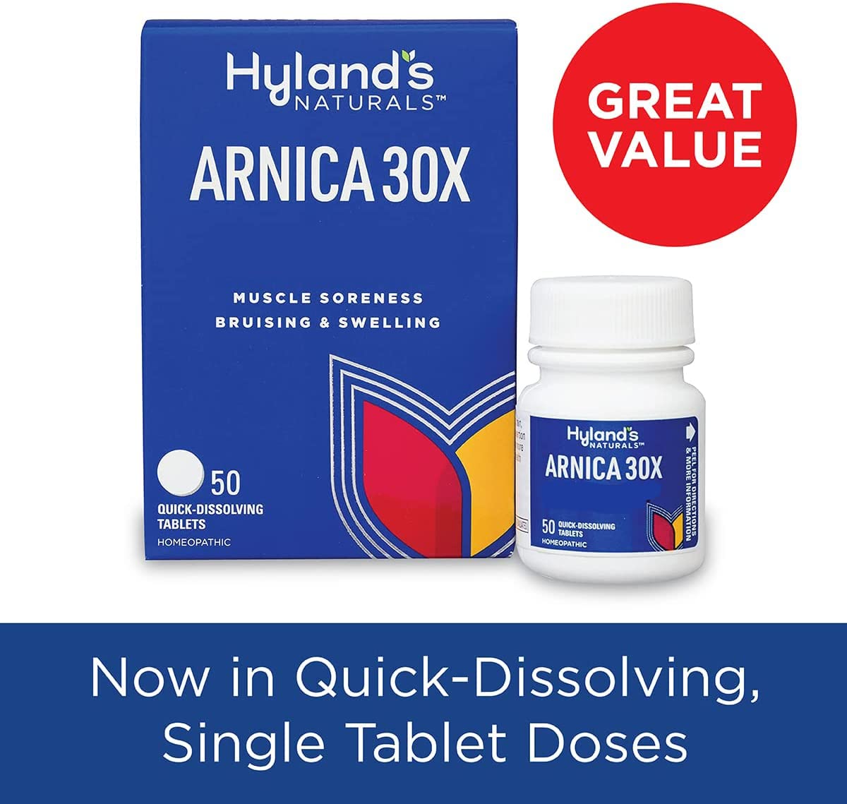 Hyland's Arnica 30x 50 Tablets (3 Pack = 150 Tablets), Bruising, Swelling, Muscle Pain Relief - Maple Wellness Supplements