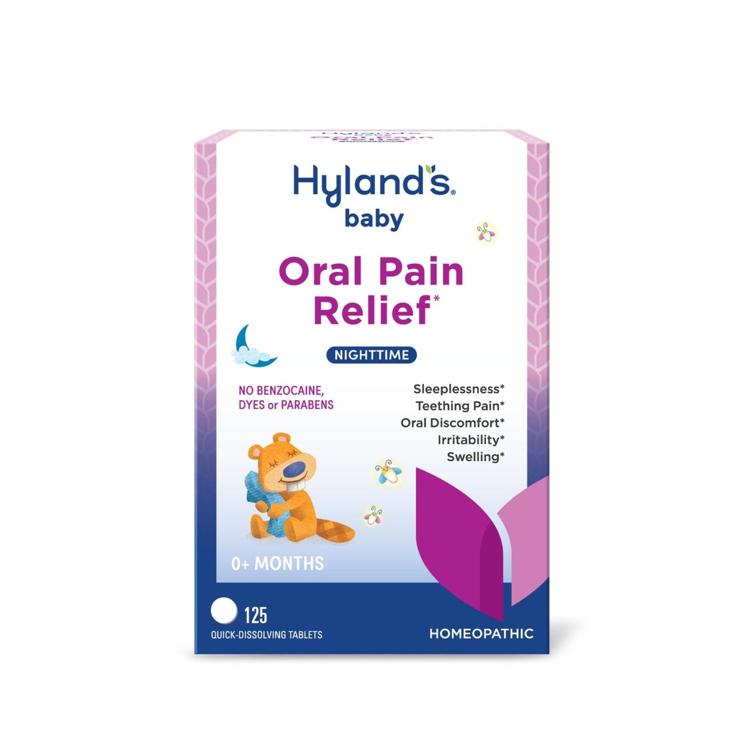 Hyland's Baby Nighttime Oral Pain Relief Tablets - 125-Count, Up to 62 Doses - Baby and Toddler Soothing Tablets with Chamomile for Discomfort, Irritability & Swelling - Maple Wellness Supplements