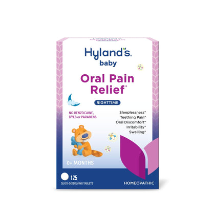 Hyland's Baby Nighttime Oral Pain Relief Tablets - 125-Count, Up to 62 Doses - Baby and Toddler Soothing Tablets with Chamomile for Discomfort, Irritability & Swelling - Maple Wellness Supplements