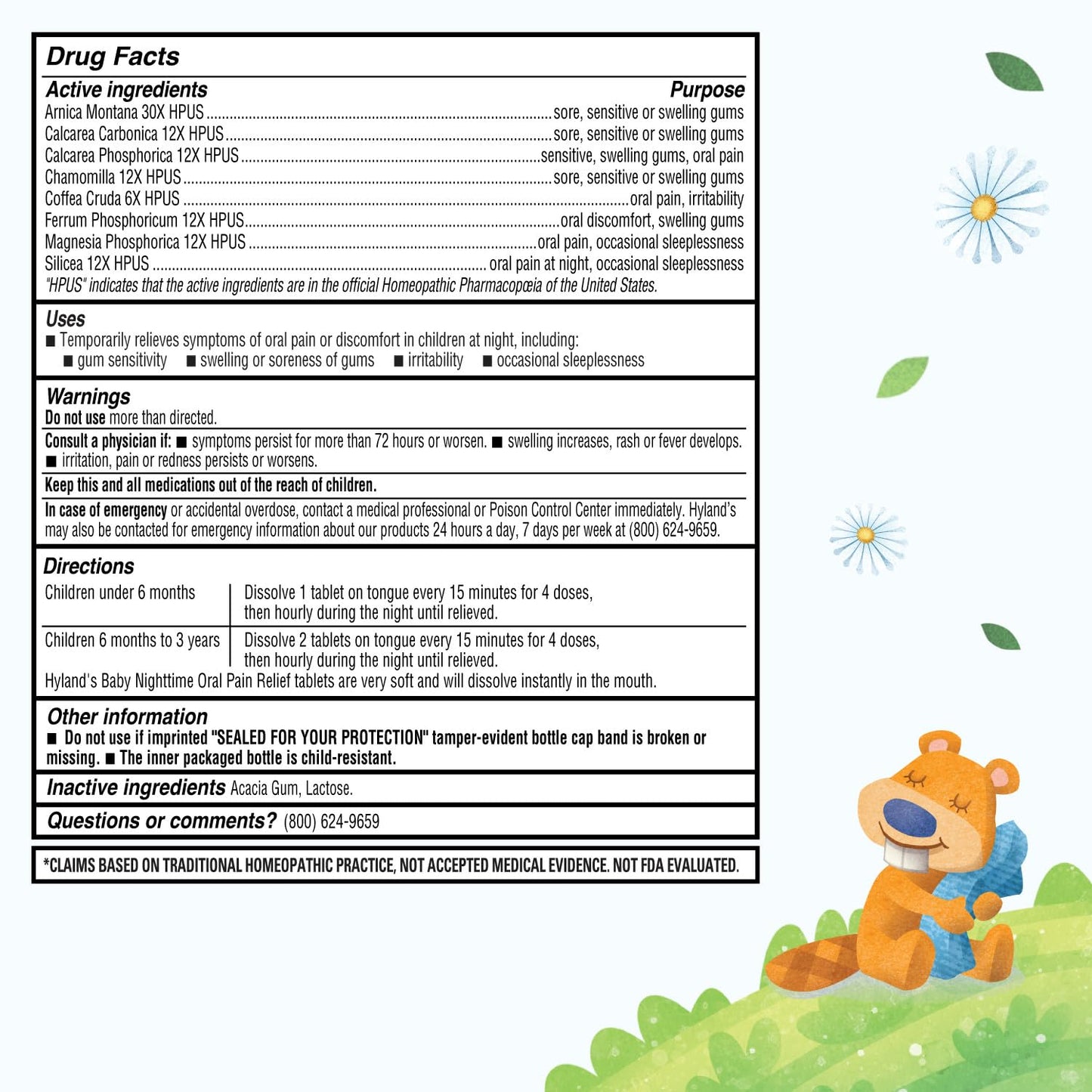 Hyland's Baby Nighttime Oral Pain Relief Tablets - 125-Count, Up to 62 Doses - Baby and Toddler Soothing Tablets with Chamomile for Discomfort, Irritability & Swelling - Maple Wellness Supplements