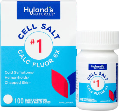 Hyland's Cell Salt No. 1 Calc Fluor 6X Tablets, Natural Relief of Colds, Hemorrhoids and Chapped Skin, Quick Dissolving Tablets, 100 Count - Maple Wellness Supplements