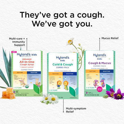 Hyland's Kids Cold and Cough, Day and Night Combo Pack, Cold Medicine for Ages 2 and up, Syrup Cough Medicine for Kids, Nasal Decongestant, 4 Fl Oz (Pack of 2) - Maple Wellness Supplements