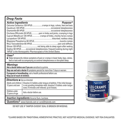 Hyland's Leg Cramps PM, Relief of Nighttime Leg, Calf, and Foot Cramps, 50 Quick-Dissolving Tablets 2-Pack (100 Total) - Maple Wellness Supplements
