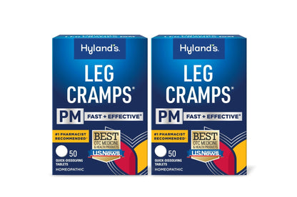 Hyland's Leg Cramps PM, Relief of Nighttime Leg, Calf, and Foot Cramps, 50 Quick-Dissolving Tablets 2-Pack (100 Total) - Maple Wellness Supplements