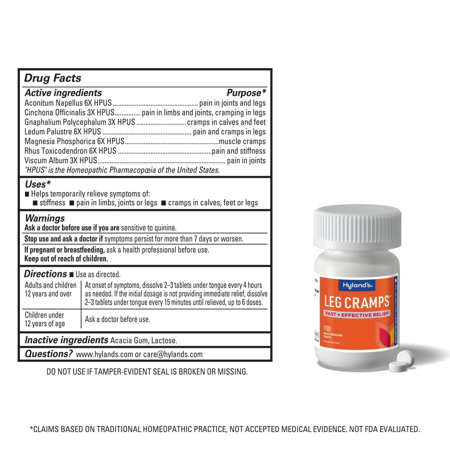 Hyland's Leg Cramps, Relief of Leg, Calf, Charley Horses, and Foot Cramps, 100 Quick-Dissolving Tablets 3-Pack (300 Total) - Maple Wellness Supplements