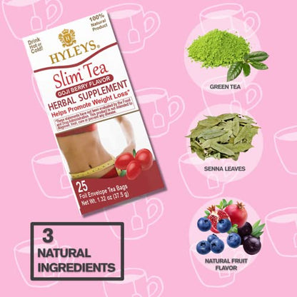 Hyleys Slim Tea Goji Berry Flavor - Weight Loss Herbal Supplement Cleanse and Detox - Maple Wellness Supplements