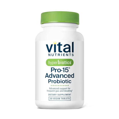 Hyperbiotics Vital Nutrients Pro-15 Advanced Probiotics for Women and Men | 15 Strains + Kiwifruit | Clinically Studied Daily Probiotics for Digestive Health, Gas, & Bloating | 30 Vegan Tablets - Maple Wellness Supplements
