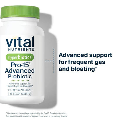 Hyperbiotics Vital Nutrients Pro-15 Advanced Probiotics for Women and Men | 15 Strains + Kiwifruit | Clinically Studied Daily Probiotics for Digestive Health, Gas, & Bloating | 30 Vegan Tablets - Maple Wellness Supplements