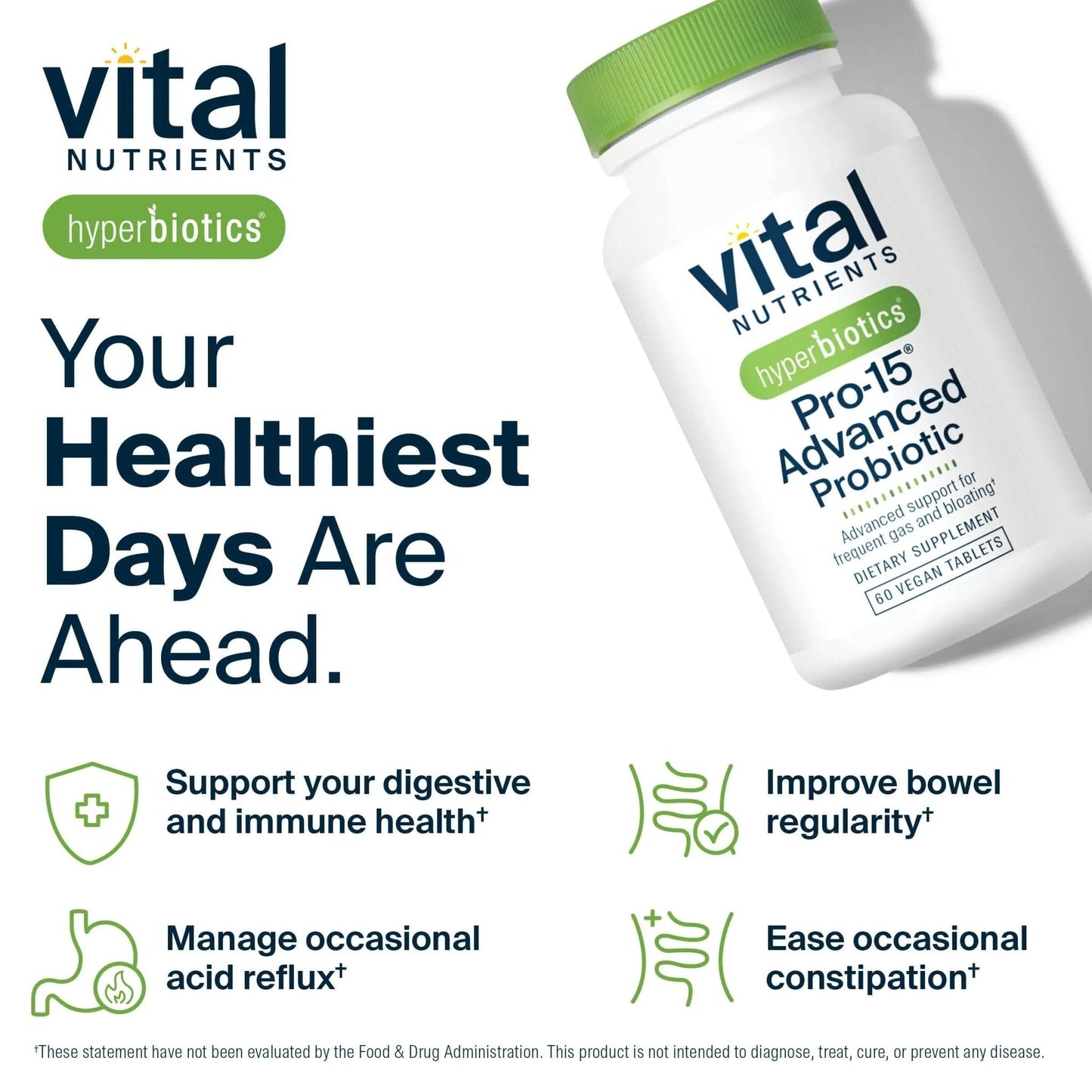Hyperbiotics Vital Nutrients Pro-15 Advanced Probiotics for Women and Men | 15 Strains + Kiwifruit | Clinically Studied Daily Probiotics for Digestive Health, Gas, & Bloating | 60 Vegan Tablets - Maple Wellness Supplements