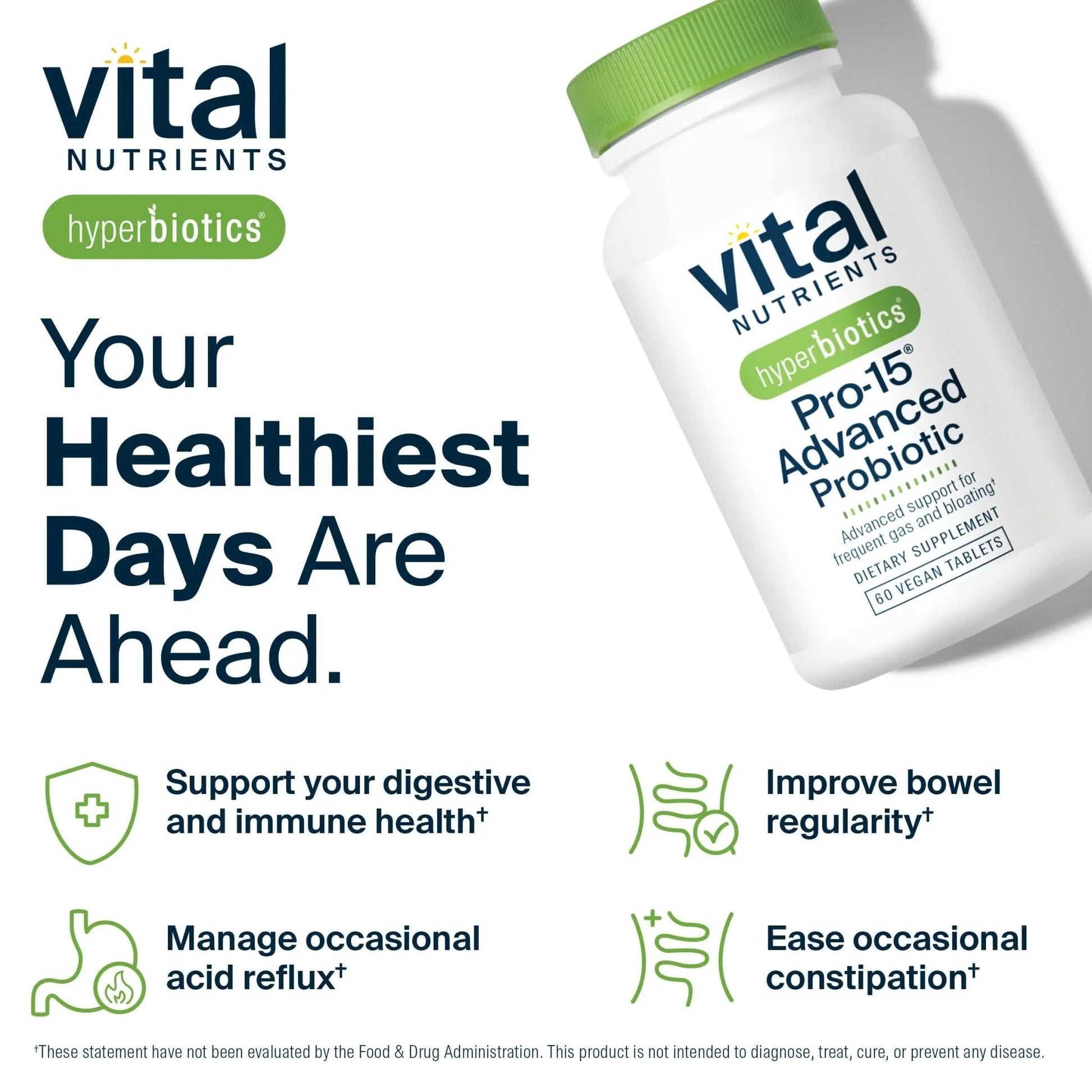 Hyperbiotics Vital Nutrients Pro-15 Advanced Probiotics for Women and Men | 15 Strains + Kiwifruit | Clinically Studied Daily Probiotics for Digestive Health, Gas, & Bloating | 60 Vegan Tablets - Maple Wellness Supplements