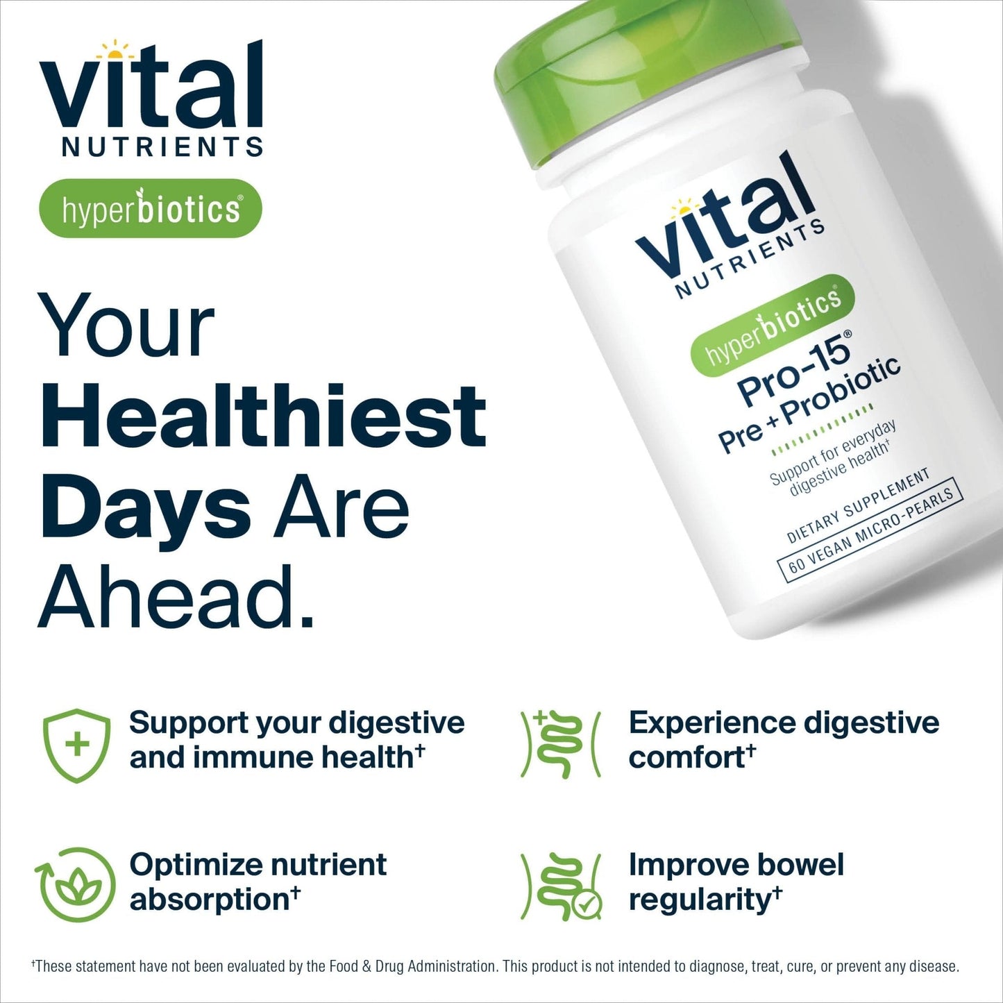 Hyperbiotics Vital Nutrients Pro-15 Prebiotics and Probiotics for Women and Men | 15 Science Backed Strains | Supports Occasional Constipation, Diarrhea, Gas & Bloating | 60 Vegan Time Release Pearls - Maple Wellness Supplements
