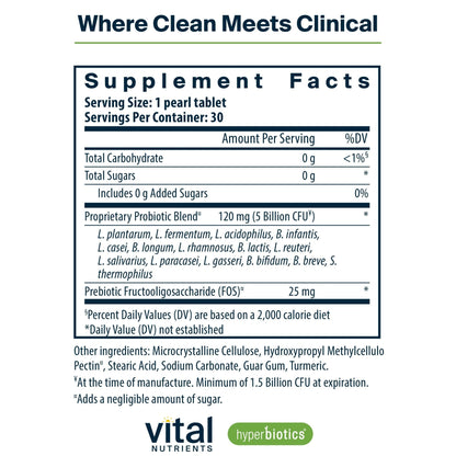 Hyperbiotics Vital Nutrients Pro-15 Prebiotics and Probiotics for Women and Men | 15 Science Backed Strains | Supports Occasional Constipation, Diarrhea, Gas & Bloating | 30 Vegan Time Release Pearls - Maple Wellness Supplements