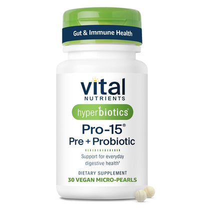 Hyperbiotics Vital Nutrients Pro-15 Prebiotics and Probiotics for Women and Men | 15 Science Backed Strains | Supports Occasional Constipation, Diarrhea, Gas & Bloating | 30 Vegan Time Release Pearls - Maple Wellness Supplements