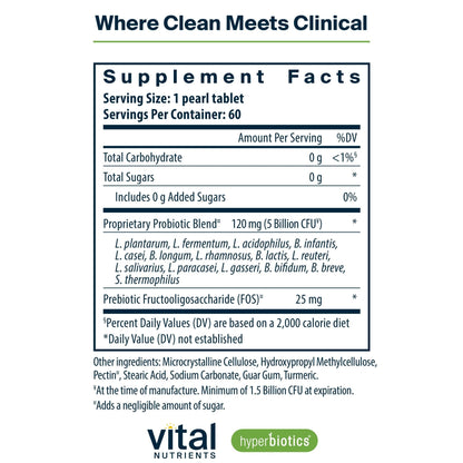 Hyperbiotics Vital Nutrients Pro-15 Prebiotics and Probiotics for Women and Men | 15 Science Backed Strains | Supports Occasional Constipation, Diarrhea, Gas & Bloating | 60 Vegan Time Release Pearls - Maple Wellness Supplements