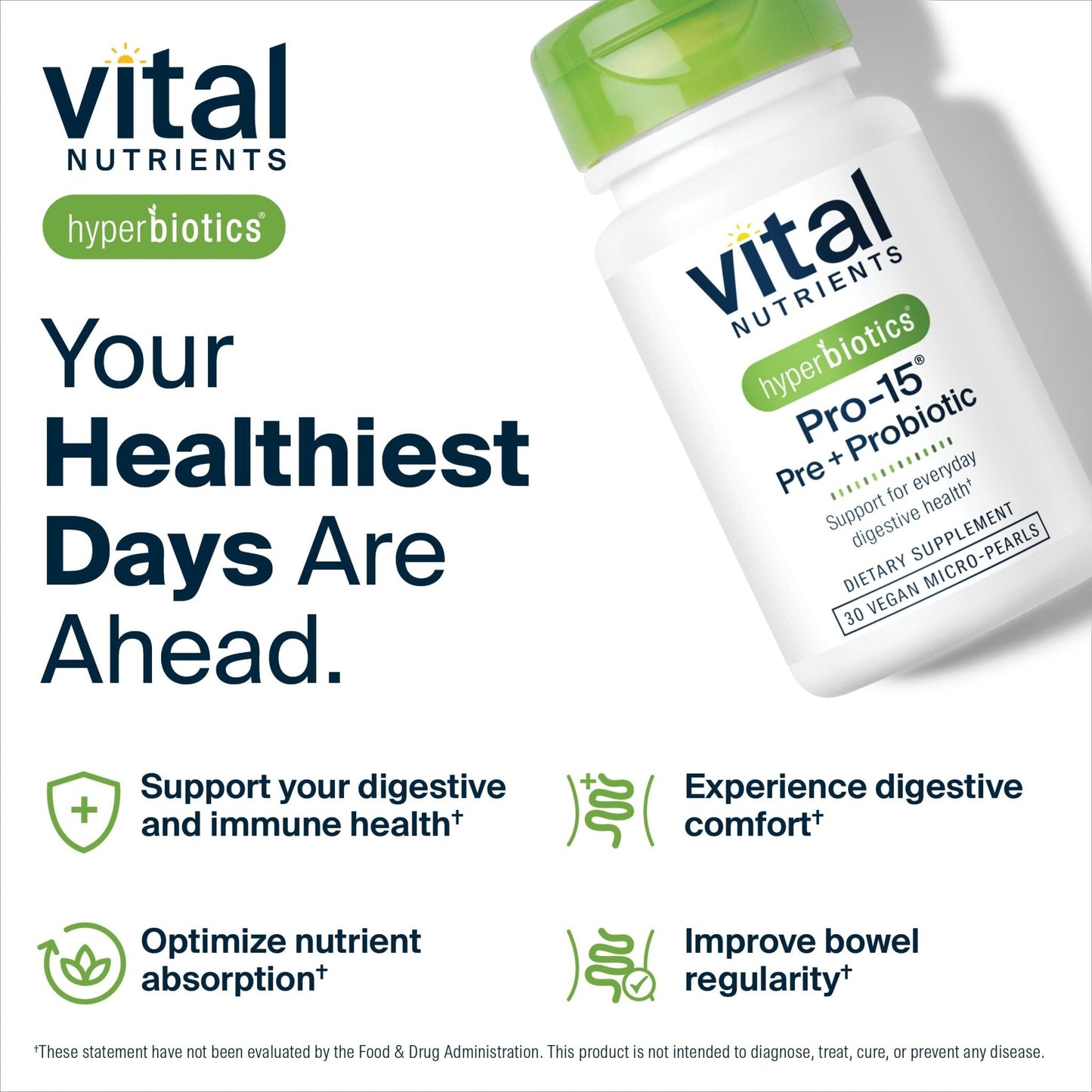 Hyperbiotics Vital Nutrients Pro-15 Prebiotics and Probiotics for Women and Men | 15 Science Backed Strains | Supports Occasional Constipation, Diarrhea, Gas & Bloating | 30 Vegan Time Release Pearls - Maple Wellness Supplements
