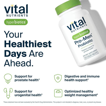 Hyperbiotics Vital Nutrients Pro Men Probiotics | Vegan Advanced Probiotics for Men | Clinically Studied for Prostate Health, Digestive Balance and Gut Health* | Gluten, Dairy, Soy Free | 60 Tablets - Maple Wellness Supplements