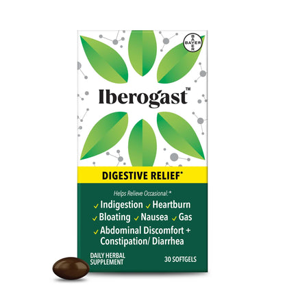 Iberogast Softgels, Herbal Relief of Stomach Upsets: Occasional Indigestion, Bloating, Gas, Nausea, Upset Stomach; 6-Herb Blend with Iberis Amara, - Maple Wellness Supplements