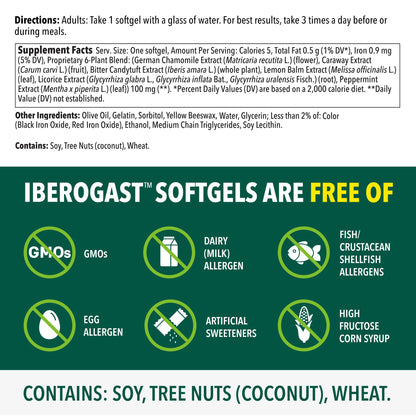 Iberogast Softgels, Herbal Relief of Stomach Upsets: Occasional Indigestion, Bloating, Gas, Nausea, Upset Stomach; 6-Herb Blend with Iberis Amara, - Maple Wellness Supplements