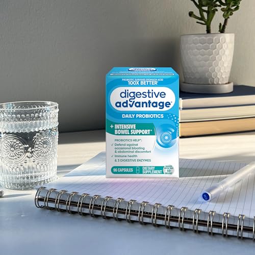 IBS Daily Probiotic Capsules for Digestive Health & Gut Health, Digestive Advantage Probiotics For Men and Women (96 count box) - Digestible Enzymes - Maple Wellness Supplements