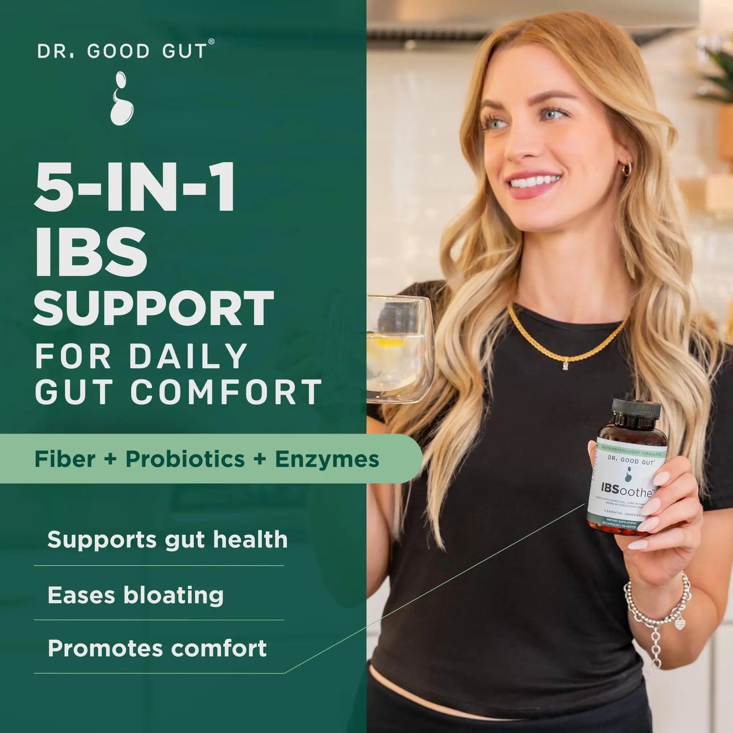 IBSoothe by Dr. Good Gut – Gut Health Supplement for Women & Men with Fiber, Probiotics, Enzymes & Peppermint Oil for Bloating Relief, Digestive Support, IBS Relief & Daily Gut Wellness – 90 Capsules - Maple Wellness Supplements