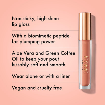 ICONIC LONDON Lip Pumping Gloss | High-Shine, Non Sticky, Lip Gloss infused with Biomimetic Peptide for Voluminous Looking Lips, Cruelty Free, Vegan Makeup, 0.16 Fl oz - Maple Wellness Supplements
