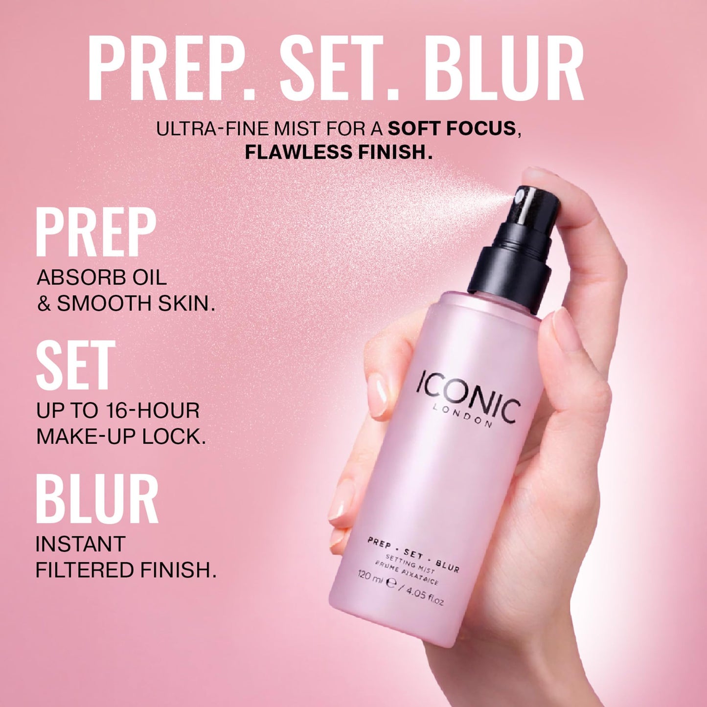 ICONIC LONDON Prep Set Blur Setting Spray | Makeup Fixing Spray, Blurs Imperfections and Gives Skin a Radiant Glow, Vegan Makeup, 120 mL / 4.05 Fl Oz. - Maple Wellness Supplements