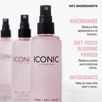 ICONIC LONDON Prep Set Blur Setting Spray | Makeup Fixing Spray, Blurs Imperfections and Gives Skin a Radiant Glow, Vegan Makeup, 30 mL / 1 Fl Oz. - Maple Wellness Supplements