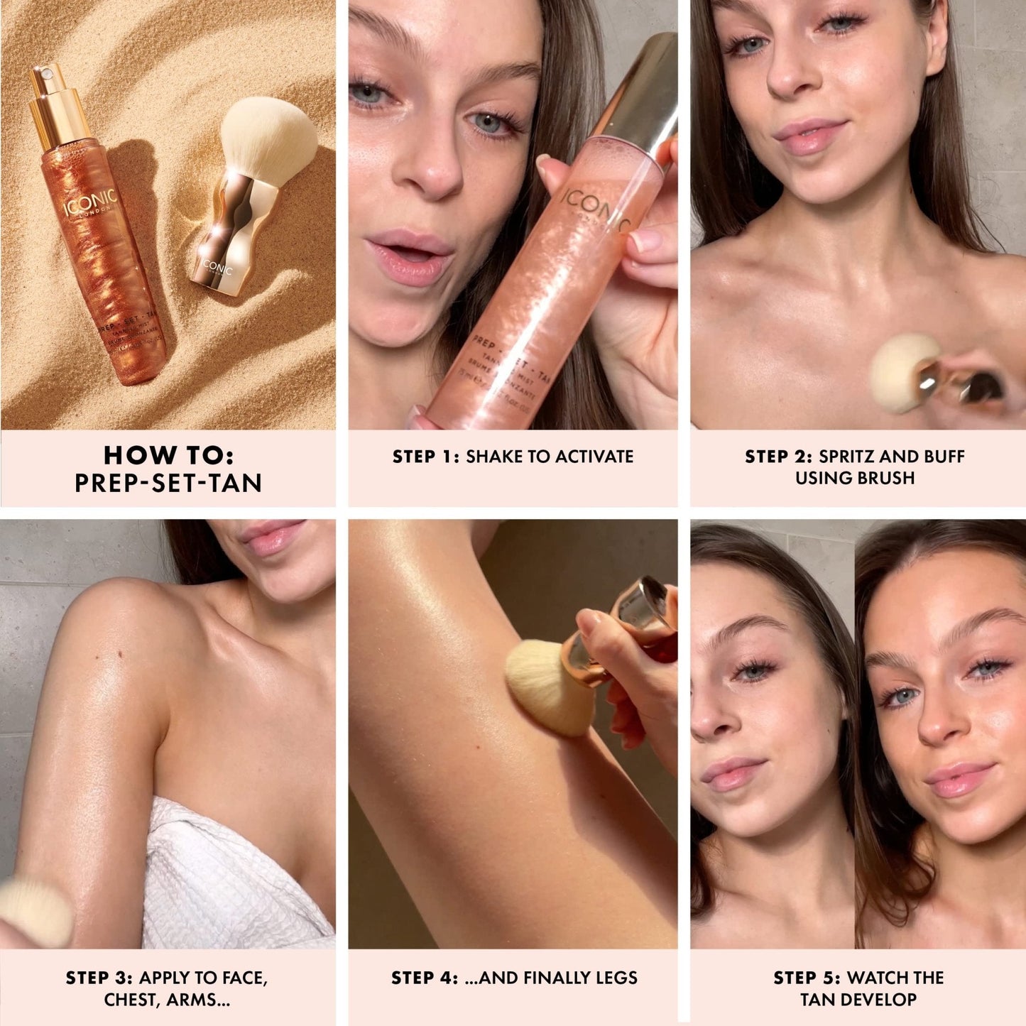 ICONIC LONDON Prep-Set-Tan Glow | Shimmering Self Tanning Facial Mist with Hyaluronic Acid, Cruelty-Free, Vegan Makeup, 2.53 Fl oz - Maple Wellness Supplements