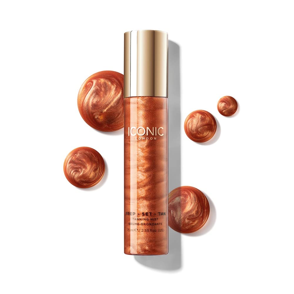 ICONIC LONDON Prep-Set-Tan Glow | Shimmering Self Tanning Facial Mist with Hyaluronic Acid, Cruelty-Free, Vegan Makeup, 2.53 Fl oz - Maple Wellness Supplements