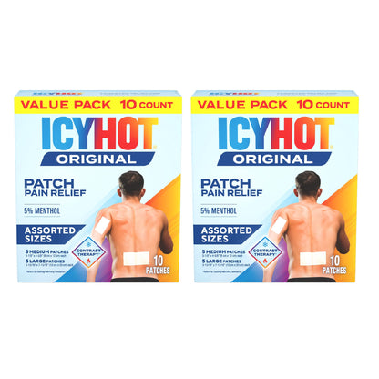 Icy Hot Original Pain Relief Patch Variety Pack with 5% Cooling Menthol for Fast-Acting Muscle and Joint Pain Relief, 5 Medium and 5 Large Comfortable Fabric Patches, 10 Ct., 2 pk - Maple Wellness Supplements