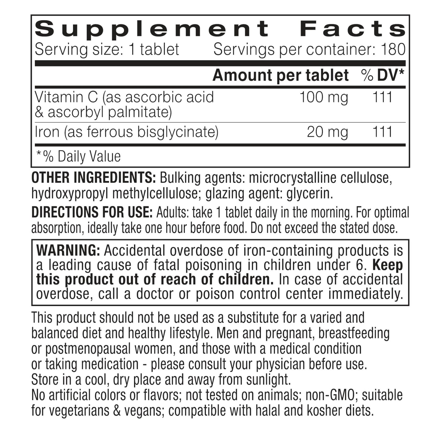 Igennus Clean Iron Bisglycinate 20mg, Vitamin C, 6 Month Supply, Gentle Chelated High Absorption Formula & Targeted Release Ferrous Bisglycinate - Maple Wellness Supplements