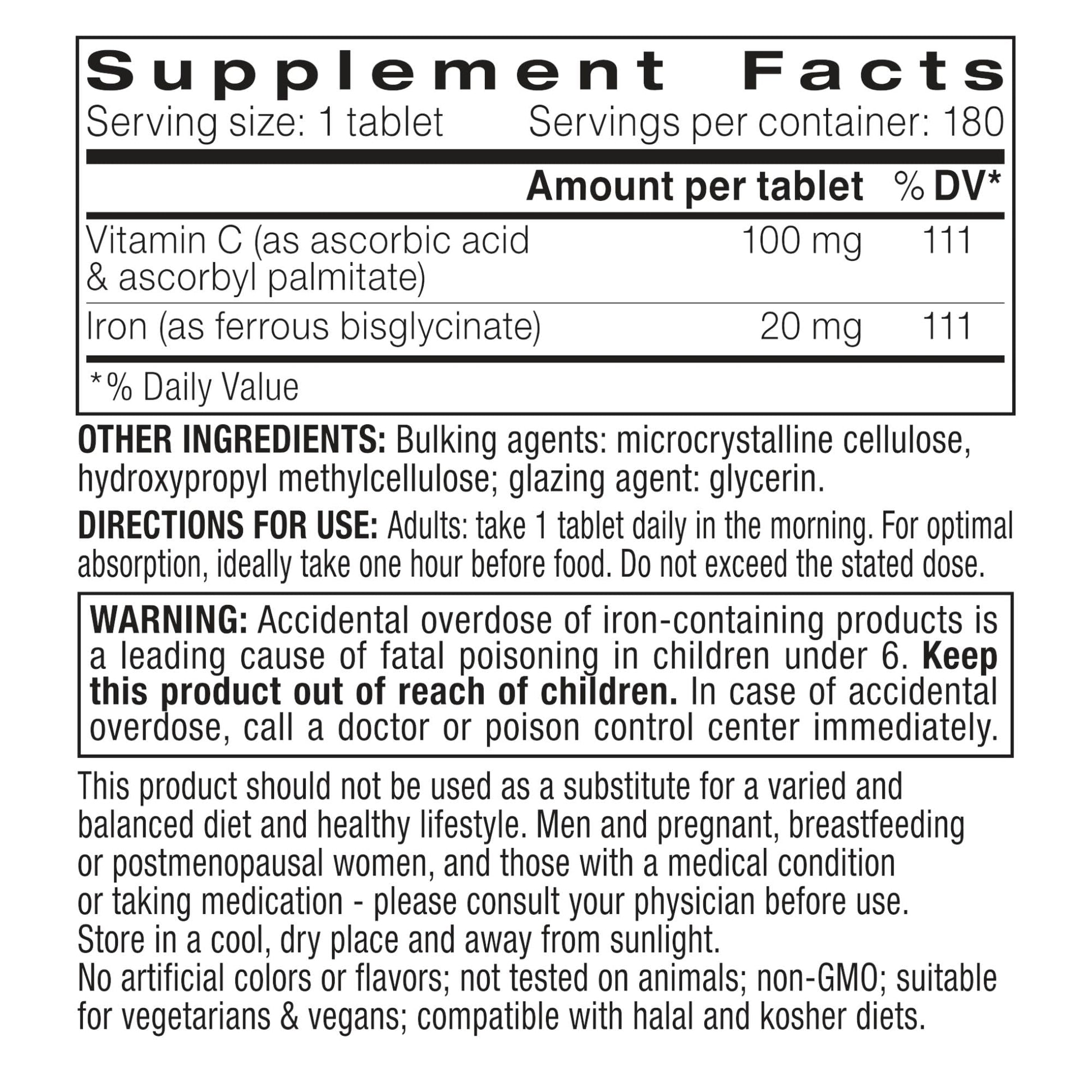Igennus Clean Iron Bisglycinate 20mg, Vitamin C, 6 Month Supply, Gentle Chelated High Absorption Formula & Targeted Release Ferrous Bisglycinate - Maple Wellness Supplements