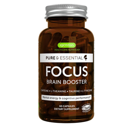 Igennus Focus - Nootropic with 200mg Natural Caffeine, Methylated B Vitamins, L-Theanine, Taurine, L-Tyrosine, Clean Energy, Brain Booster & Cognitive Performance, Non Jittery, 60 Capsules - Maple Wellness Supplements