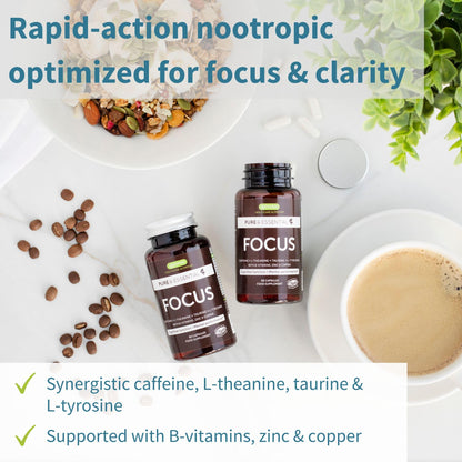 Igennus Focus - Nootropic with 200mg Natural Caffeine, Methylated B Vitamins, L-Theanine, Taurine, L-Tyrosine, Clean Energy, Brain Booster & Cognitive Performance, Non Jittery, 60 Capsules - Maple Wellness Supplements