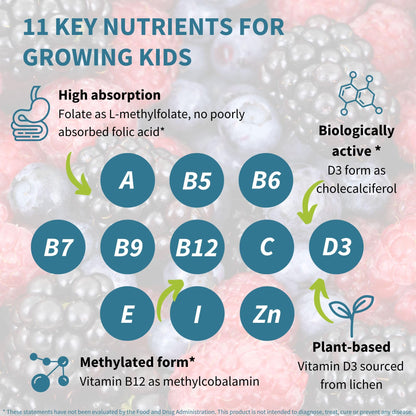 Igennus Methylated Kids Multivitamin Gummies, Clean Label & Third Party Tested, No Artificial Sweeteners or Flavors, Sugar Free, Age 4+, 90 Natural Berry Flavor - Maple Wellness Supplements