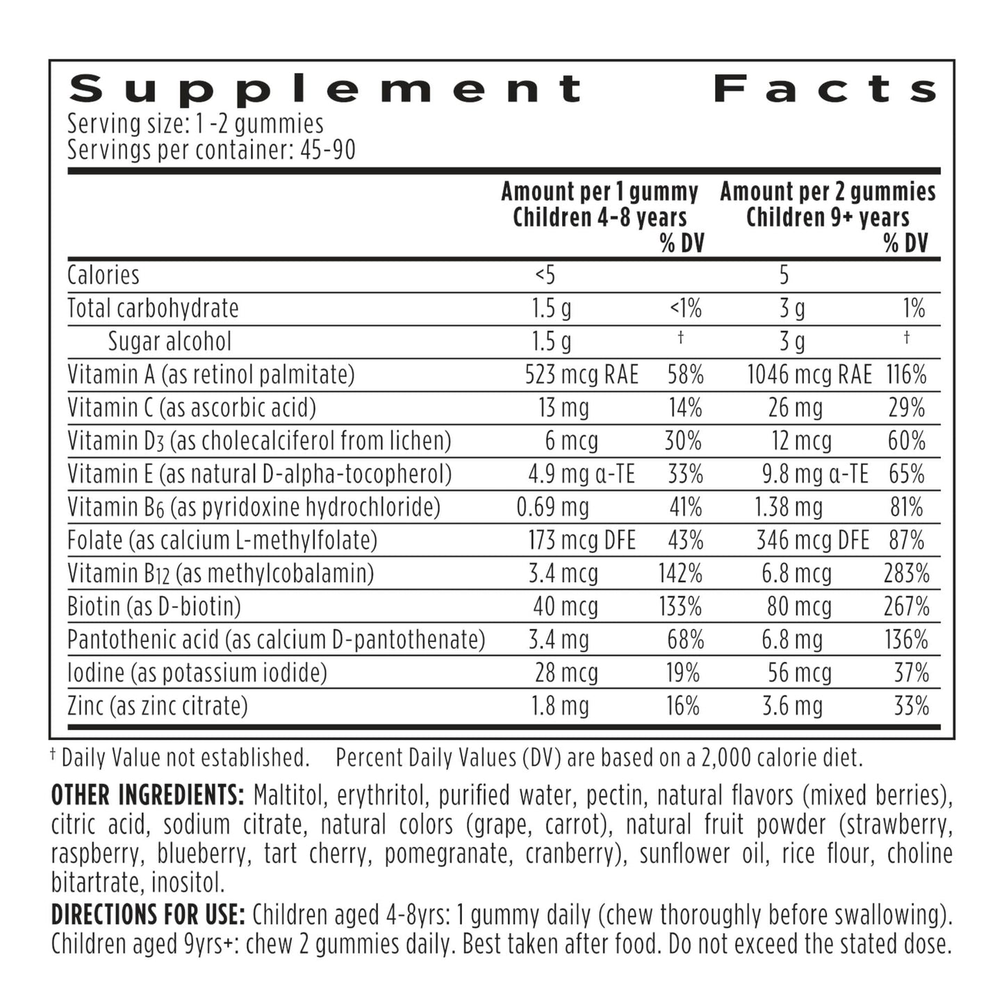 Igennus Methylated Kids Multivitamin Gummies, Clean Label & Third Party Tested, No Artificial Sweeteners or Flavors, Sugar Free, Age 4+, 90 Natural Berry Flavor - Maple Wellness Supplements