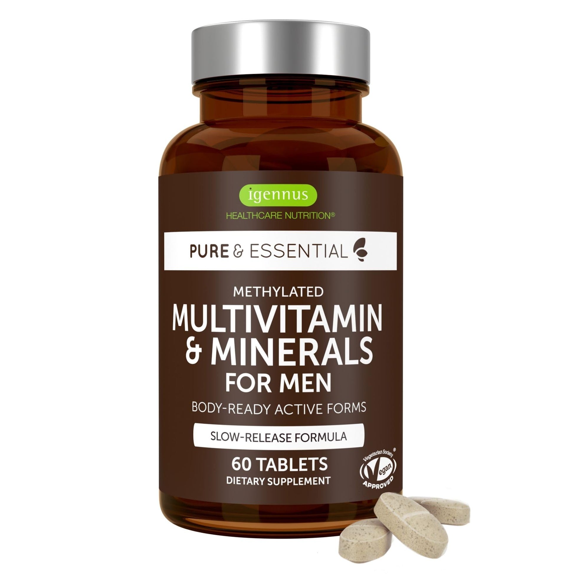 Igennus Methylated Men's Multivitamin with 22 Actives, Added Lycopene for Antioxidant Support, High Potency B12, Sustained Release, - Maple Wellness Supplements