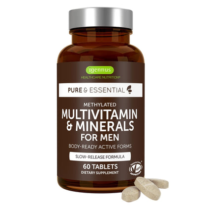 Igennus Methylated Men's Multivitamin with 22 Actives, Added Lycopene for Antioxidant Support, High Potency B12, Sustained Release, - Maple Wellness Supplements
