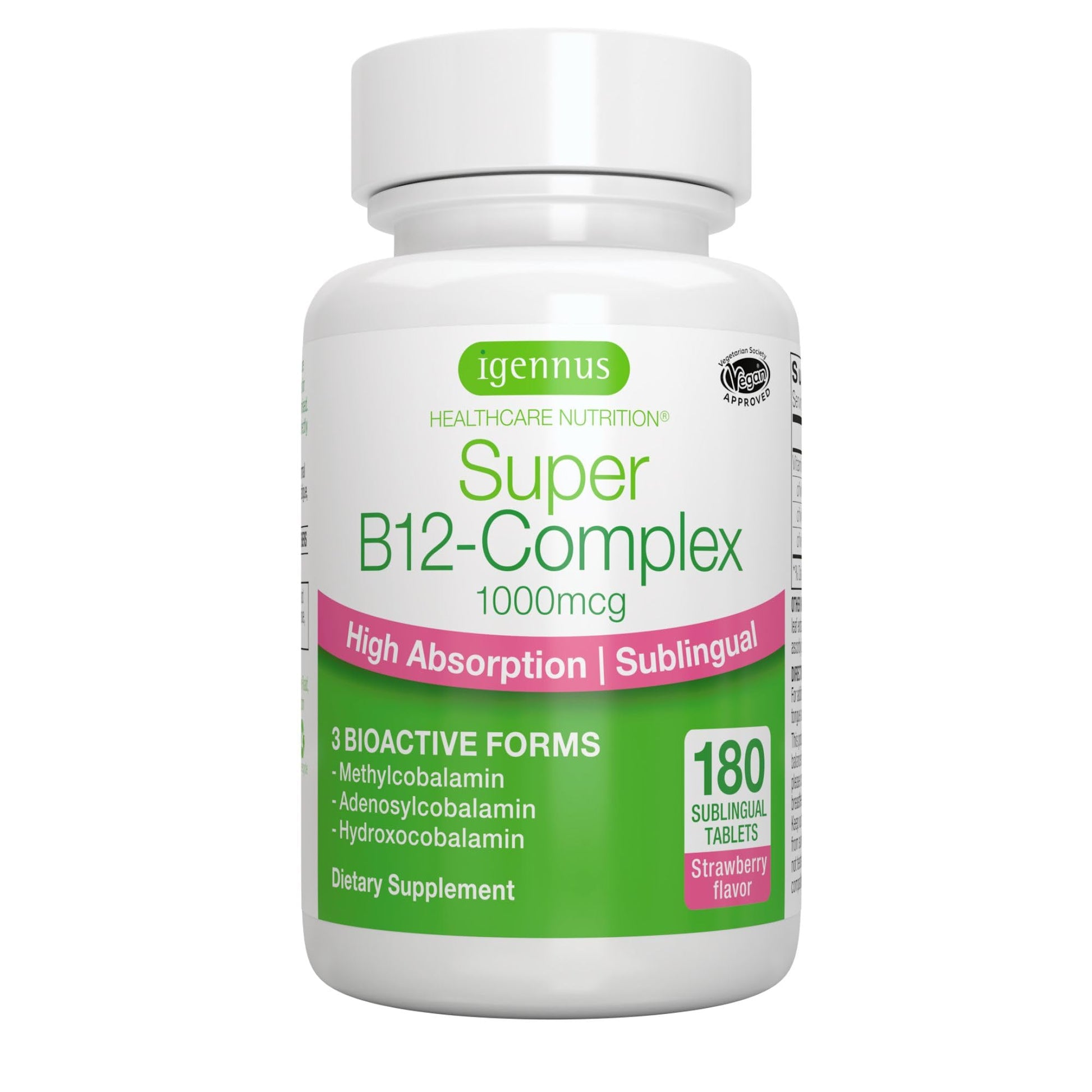 Igennus Sublingual Vitamin B12 Complex 1000mcg, Methylated Methylcobalamin, Adenosylcobalamin & Hydroxocobalamin, High Absorption & Clean, - Maple Wellness Supplements