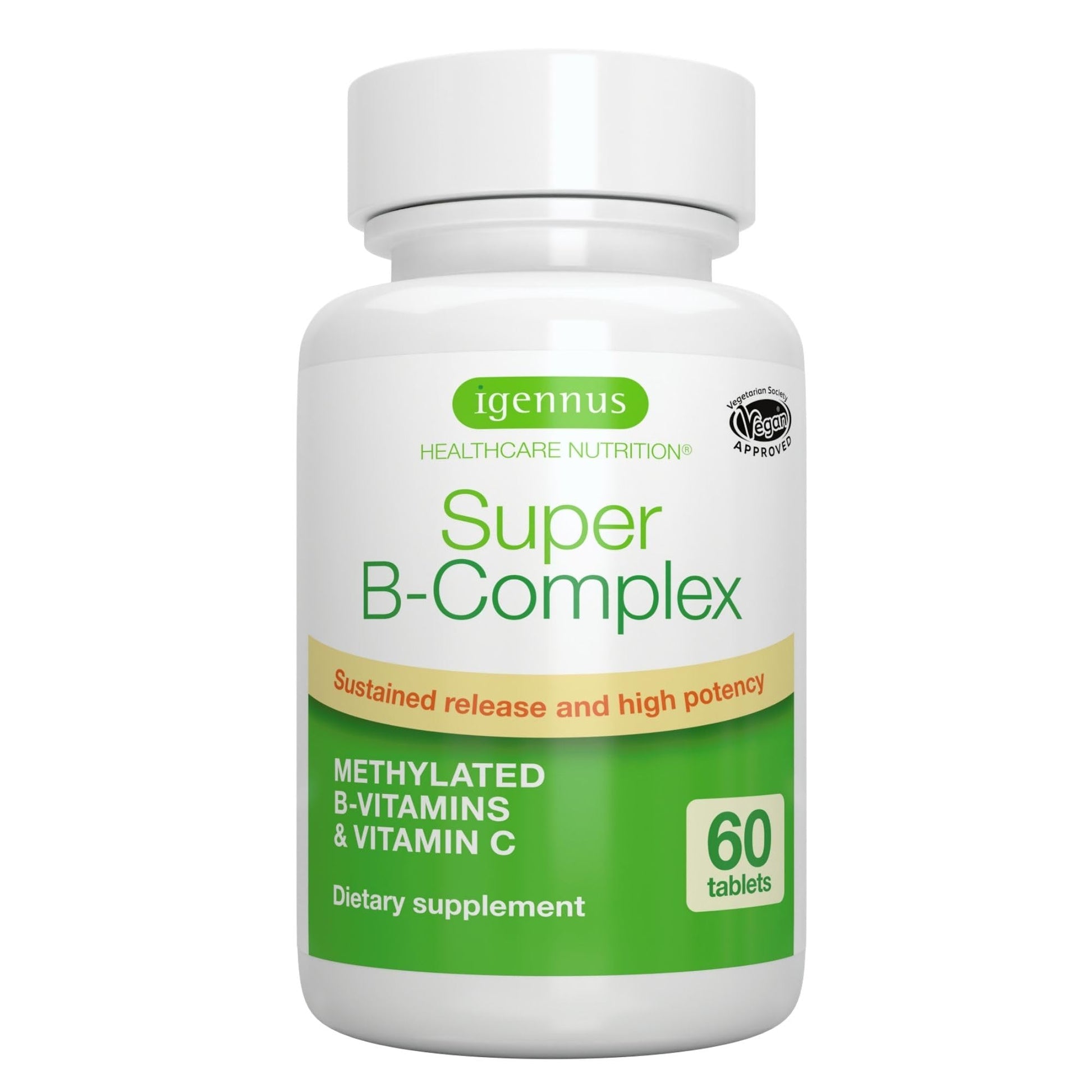Igennus Super B-Complex Methylated B Vitamins - Sustained Release, Clean Label & High Absorption, with 5-MTHF Folate & Methyl B12, Energy, Mood & Cognitive Performance - Maple Wellness Supplements