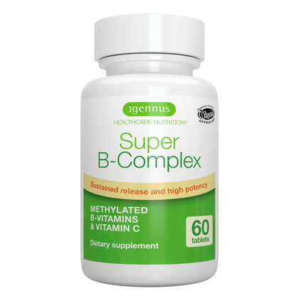 Igennus Super B-Complex Methylated B Vitamins - Sustained Release, Clean Label & High Absorption, with 5-MTHF Folate & Methyl B12, Energy, Mood & Cognitive Performance - Maple Wellness Supplements