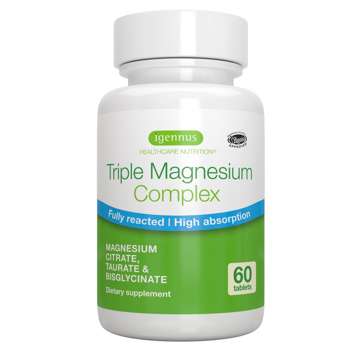 Igennus Superior Triple Magnesium Complex, Fully Reacted & Chelated Glycinate, Taurate & Citrate, Clean Label, High Bioavailability & Absorption, 60 Tablets, Vegan, Non-Buffered - Maple Wellness Supplements