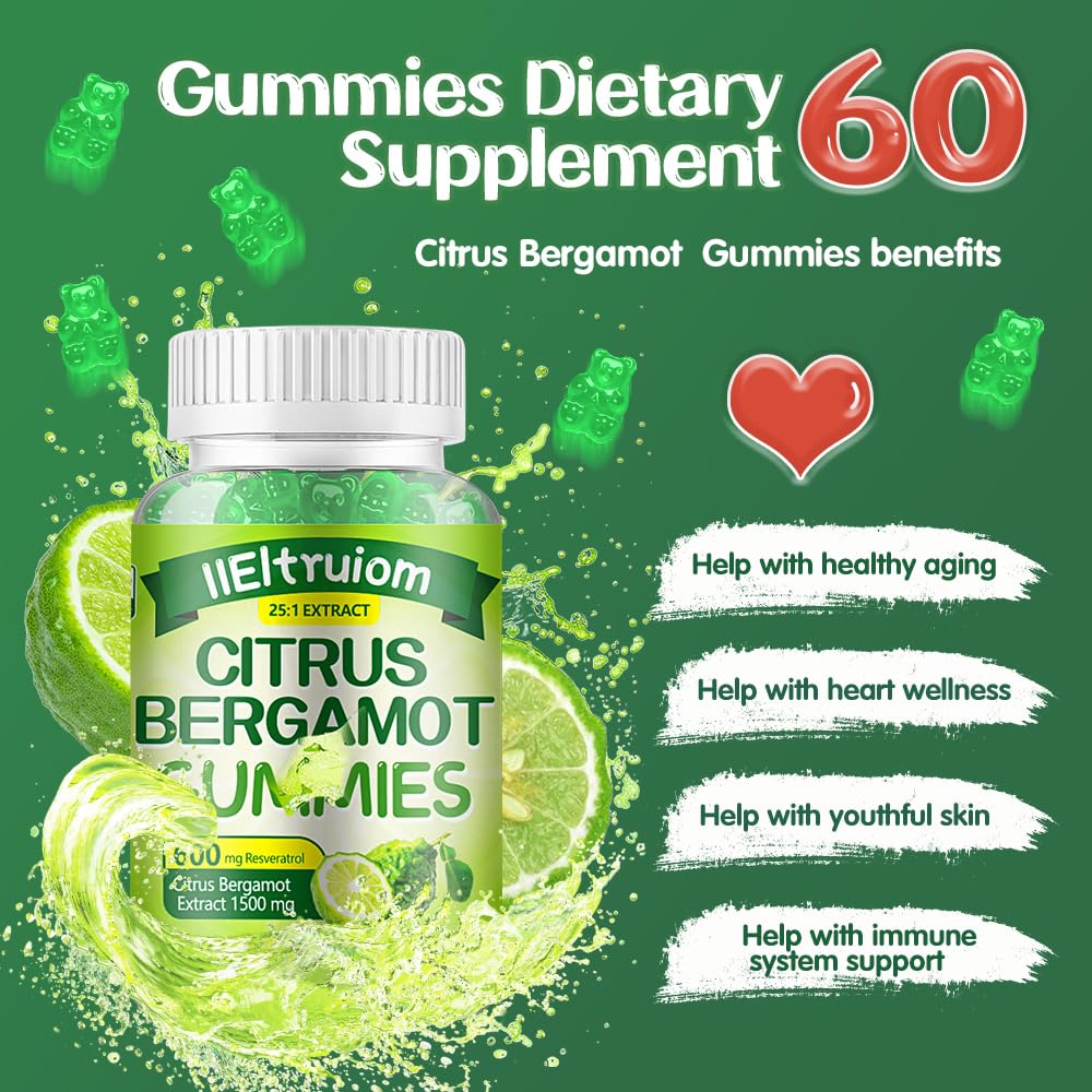 IIEltruiom Citrus Bergamot 1500mg, Citrus Bergamot Gummies for Healthy Cholesterol, Bergamot Supplements 25:1 Extract from Italy Bergamot, - Maple Wellness Supplements