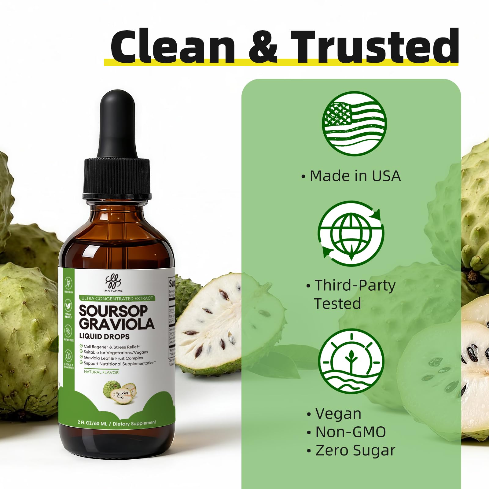 iMATCHME Soursop Graviola Liquid Drop for Cell Support & Regeneration, Immune System and Gut Health Support, Soursop Bitters Liquid - Maple Wellness Supplements