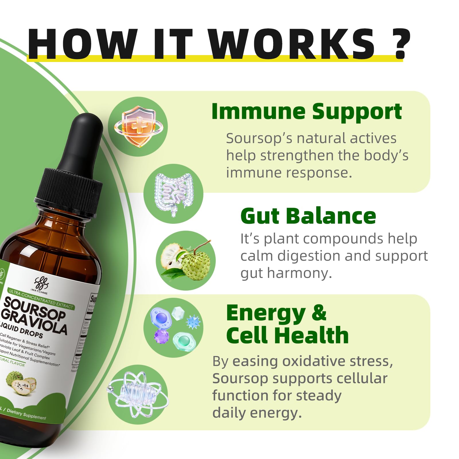 iMATCHME Soursop Graviola Liquid Drop for Cell Support & Regeneration, Immune System and Gut Health Support, Soursop Bitters Liquid - Maple Wellness Supplements