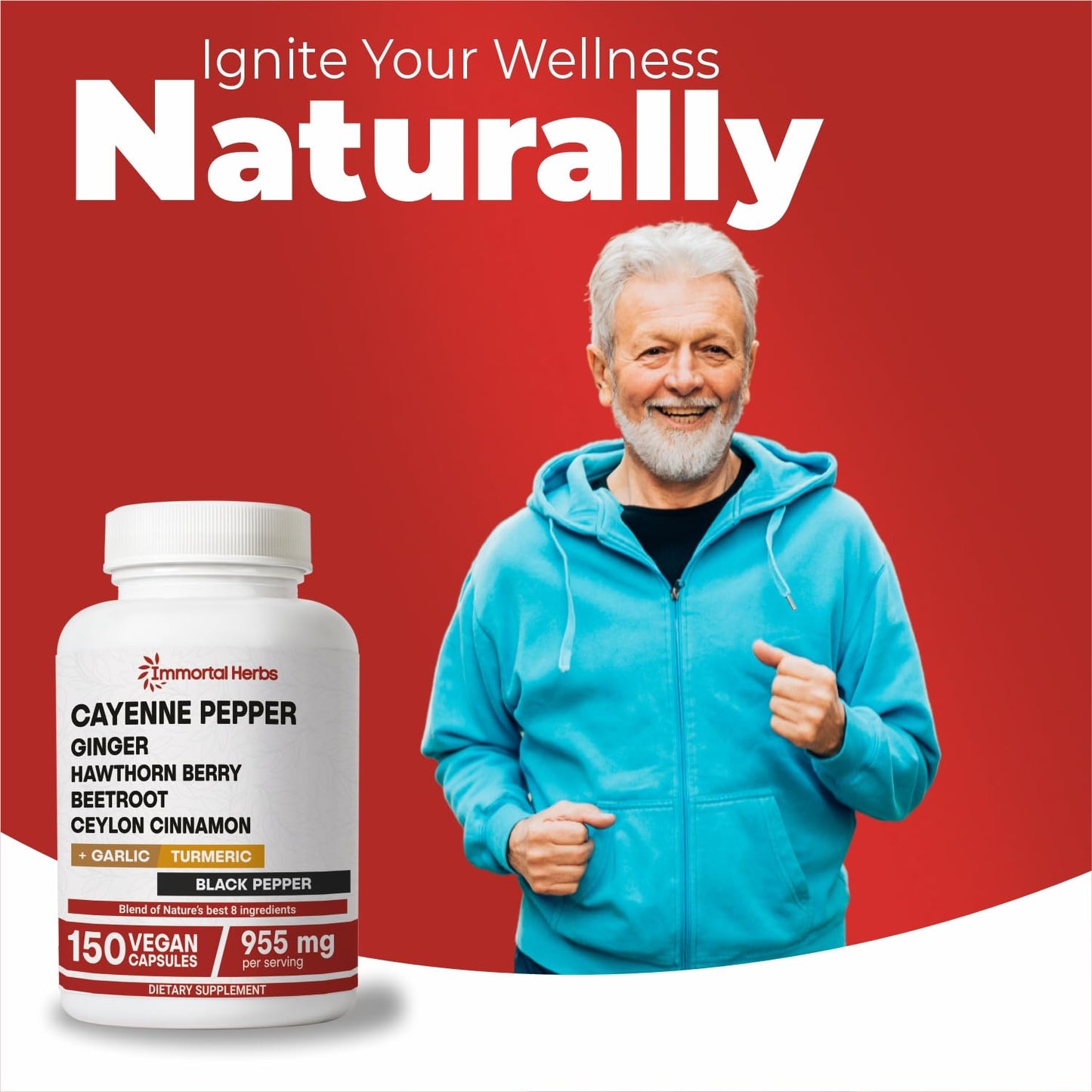 Immortal Herbs Cayenne Pepper Capsules w/Garlic, Ginger, Hawthorn, Turmeric, Cinnamon, Beet Root and Black Pepper Extract, 150 Cayenne Capsules, Non-GMO & Gluten Free Capsaicin Supplement - Maple Wellness Supplements