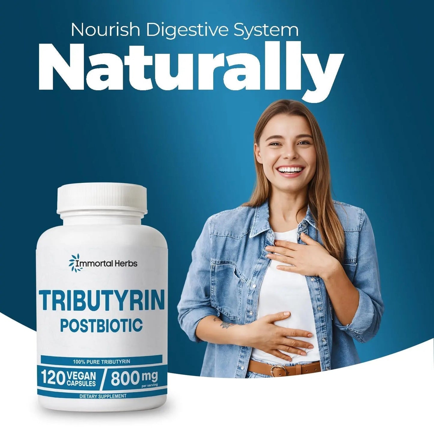 Immortal Herbs Tributyrin Supplement 800mg, Advanced Butyrate Form, 55% Standardized, More Effective Delivery Than Sodium Butyrate, 120 Capsules, Non-GMO & Gluten Free Postbiotic Supplement - Maple Wellness Supplements