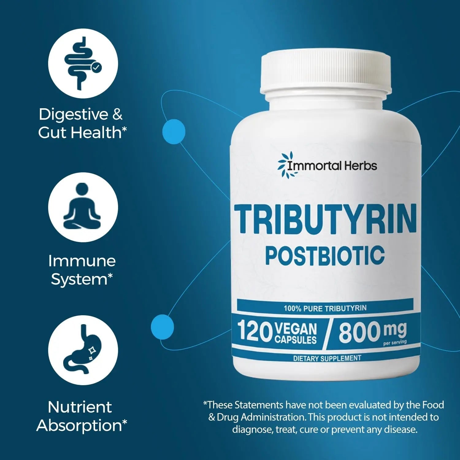 Immortal Herbs Tributyrin Supplement 800mg, Advanced Butyrate Form, 55% Standardized, More Effective Delivery Than Sodium Butyrate, 120 Capsules, Non-GMO & Gluten Free Postbiotic Supplement - Maple Wellness Supplements