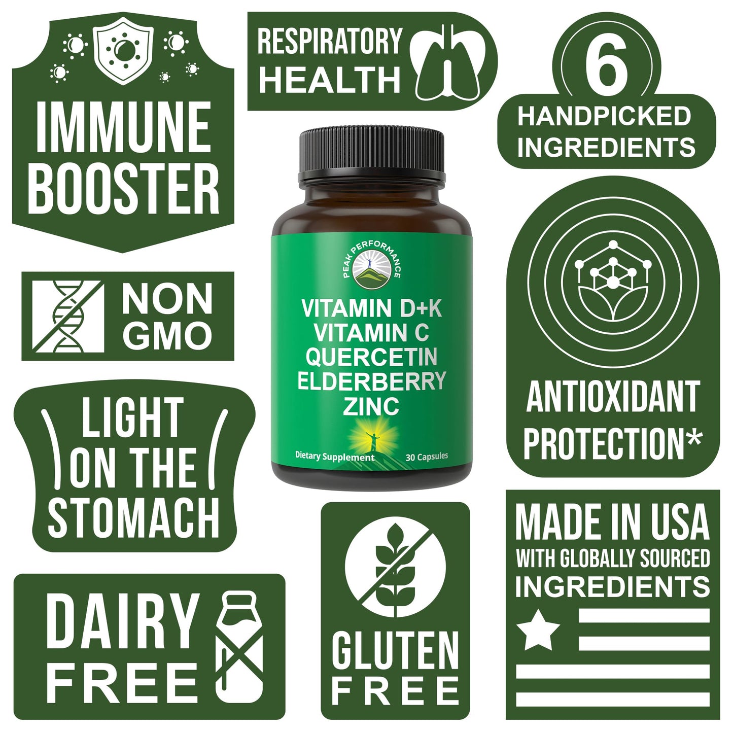 Immune Support Supplement with 6 Top Ingredients. Vitamin D3 K2 + Vitamin C + Elderberry + Zinc + Quercetin. Includes 5000 IU Vitamin D. Immunity Capsules. Supplements for Women and Men - Maple Wellness Supplements
